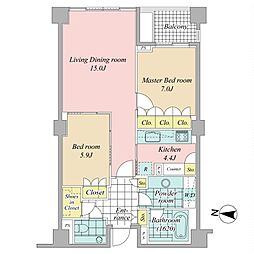ディアナガーデン広尾 2LDKの間取図画像