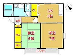 喜峰ハイツ 2DKの間取図画像