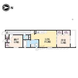 フォレストクリエオーレ枚岡壱番館 1LDKの間取図画像