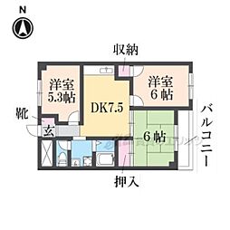 サンライズ生駒 3DKの間取図画像