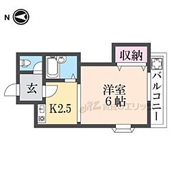 リバーサイド瓢箪山 1Kの間取図画像