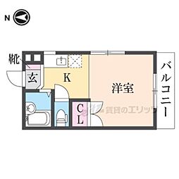 奥ハイツ 1Kの間取図画像