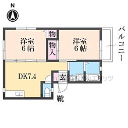 サンライズ立花ハイツ 2DKの間取図画像