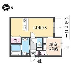 カーサ武庫之荘 1LDKの間取図画像