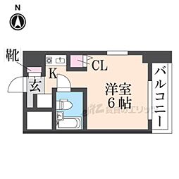 猪名寺パークマンション・1 1Kの間取図画像