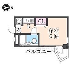 キューブ武庫川6 ワンルームの間取図画像