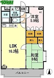 サンライズ宝塚 2LDKの間取図画像