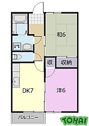 メゾンドゥ・スタシオン 2DKの間取図画像
