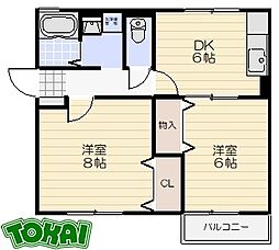 ピュアハウスC棟 2DKの間取図画像