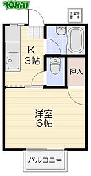 レジデンス三創 1Kの間取図画像