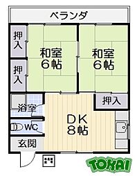 金谷コーポ 2DKの間取図画像