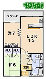 グリンビーハイツ 2LDKの間取図画像