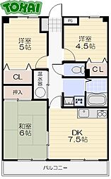 シャルマン宮町 1階3DKの間取り