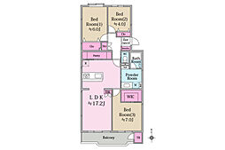 県公社平塚若宮ハイツ7号棟 3LDKの間取図画像