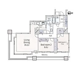 東京パークタワー 2LDKの間取図画像