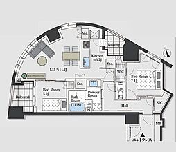 プラウド渋谷東 2LDKの間取図画像