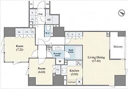 プレミスト六番町 2LDKの間取図画像