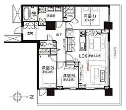 ザリバープレイスウエストタワー 3LDKの間取図画像