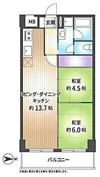 白金グランドハイツ 2LDKの間取図画像