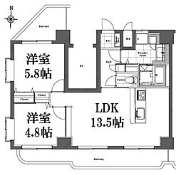 ライオンズマンション門前仲町第6 2LDKの間取図画像
