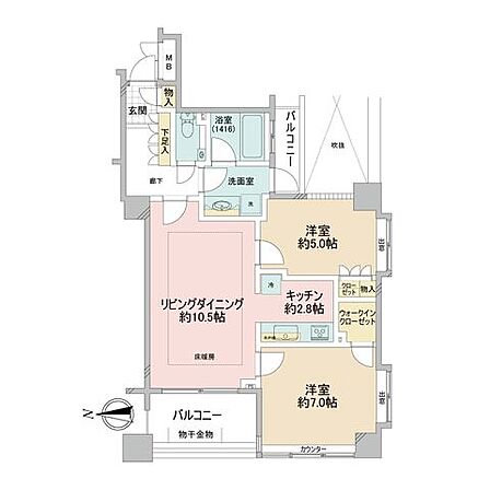 3階・南西角部屋の2LDK。床暖房付リビング、2面採光で風通し良好、バルコニーが2面など充実の住環境