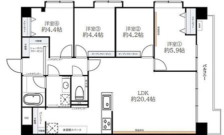 2階角部屋の4LDK。リノベーション済みの綺麗な室内。2面採光で見晴らし良く、開放感ある住空間です。
