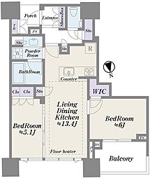 ドゥ・トゥールWEST棟 2LDKの間取図画像