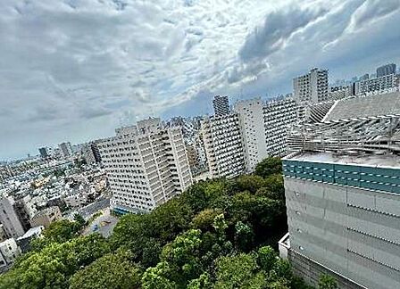住戸からの眺望。前面に高い建物がなく、遠くまで見通せる眺望が魅力です。また、陽当たり・通風も良好です。