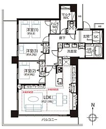 ザリバープレイスイーストタワー 3LDKの間取図画像