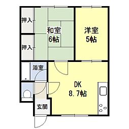 春日ハイツA 2DKの間取図画像