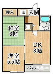 クラックスハイム第3帯広 2DKの間取図画像
