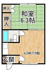 五条ハイツA 1LDKの間取図画像