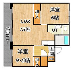 ビレッジハウス大成2 2LDKの間取図画像