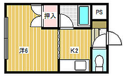 グリーンゲイブルズ 1Kの間取図画像