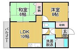 コーポピュア 2LDKの間取図画像