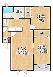 CORSAK 2LDKの間取図画像