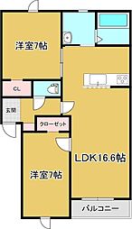 仮称)西16南6アパート 2LDKの間取図画像