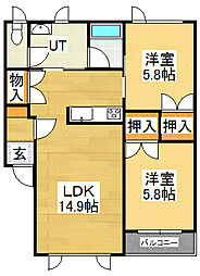K&KコーポラスJ 2LDKの間取図画像