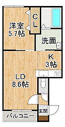 石川マンションB 1LDKの間取図画像