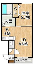石川マンションB 1LDKの間取図画像
