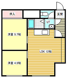 東1条ハイツ 2LDKの間取図画像