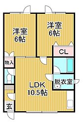 コーポR&K 2LDKの間取図画像