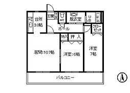 宝来中央ハイツ 2LDKの間取図画像