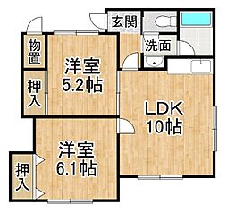 ハイツ林 2LDKの間取図画像