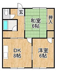 野原ハイツ 2DKの間取図画像
