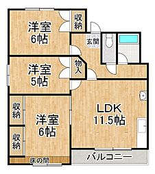 サンブライトハイツNo.1 3LDKの間取図画像