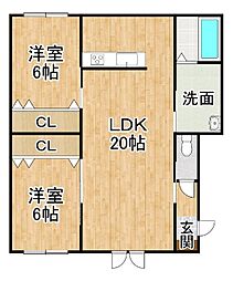 シャンテ804 A 2LDKの間取図画像