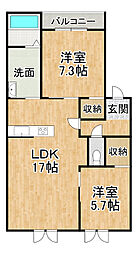 シャンテ1228 2LDKの間取図画像