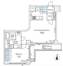 アパートメンツ元麻布 1LDKの間取図画像