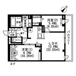 T-HAUS鉢山 2LDKの間取図画像